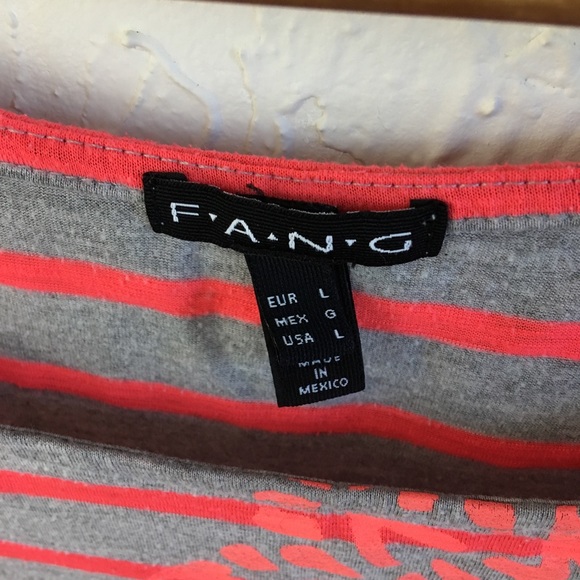 Striped Gray Neon Graphic T-shirt, off shoulder. - Picture 2 of 3